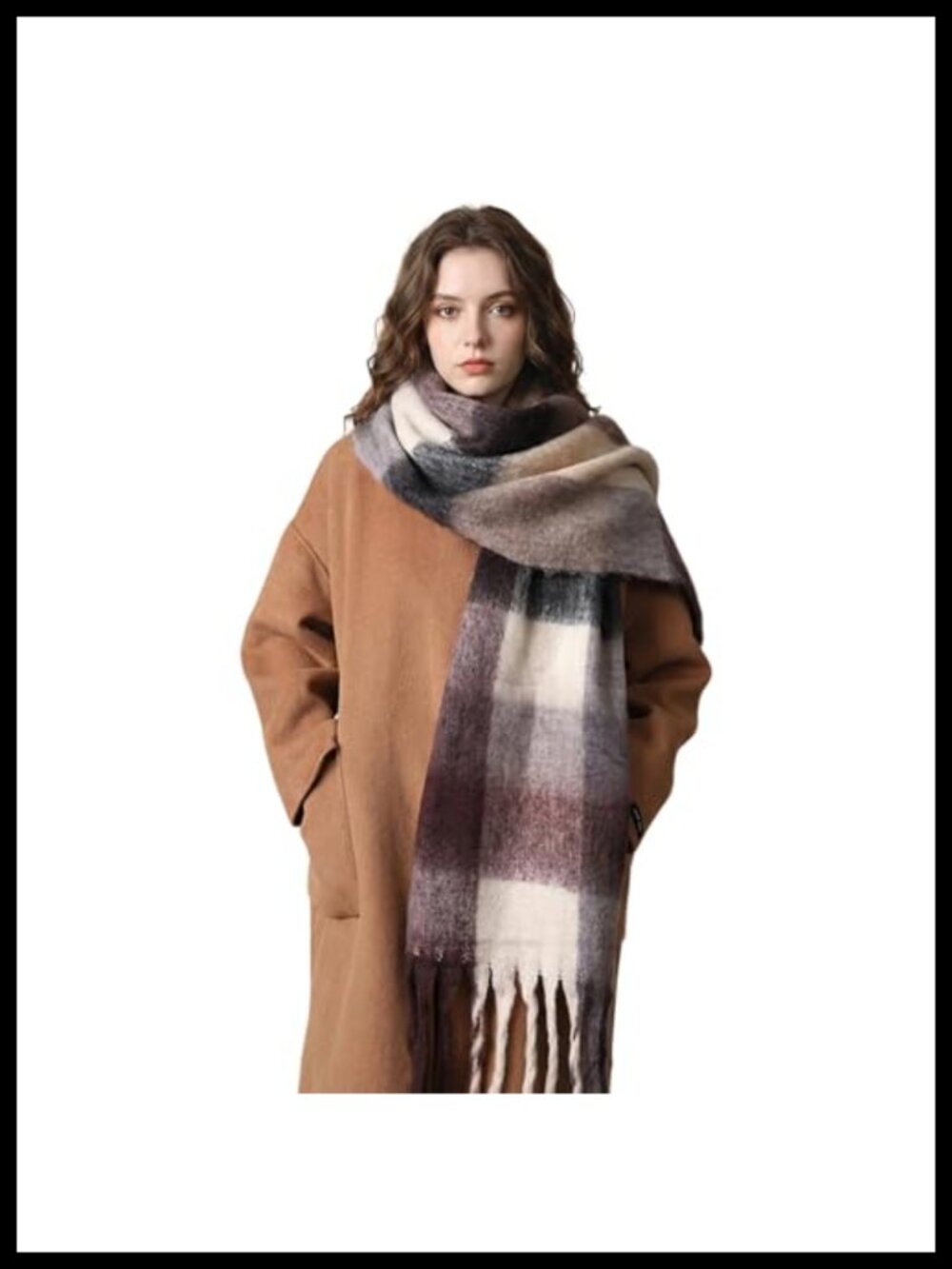 Oversized Chunky Checkered Blanket Scarf Polyester Winter Wrap